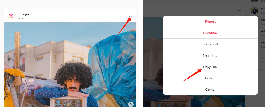 copy instagram image video link